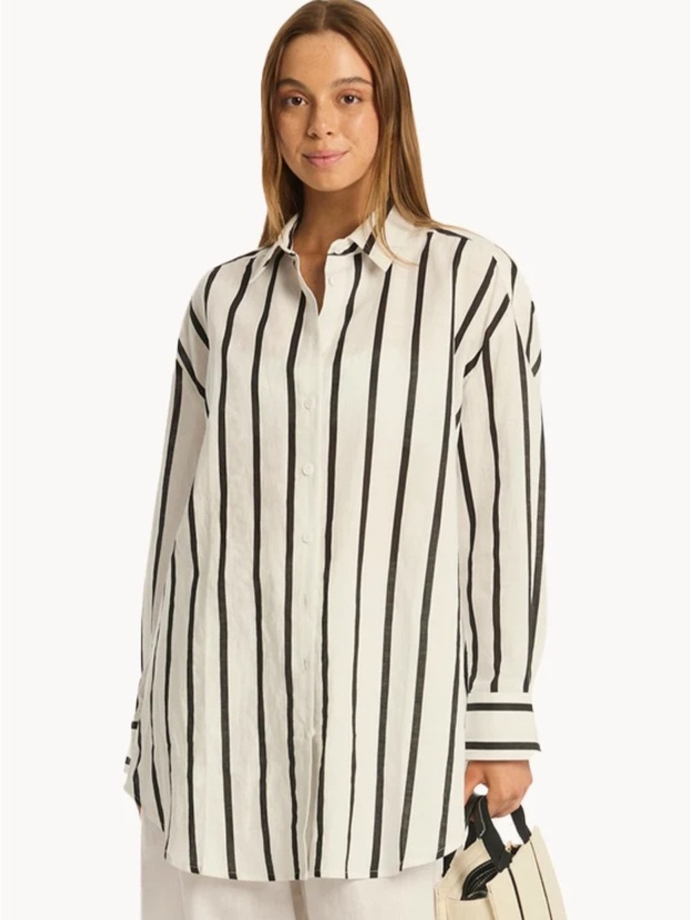 Sea Level Black White Striped Button Down Swim Cover size small